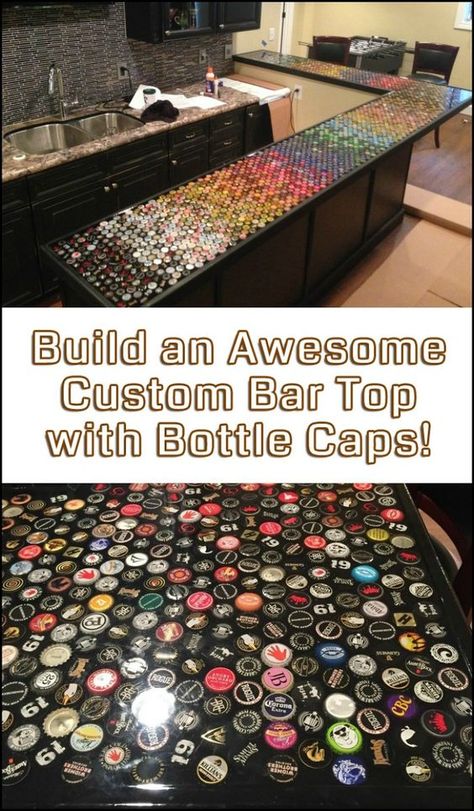 Saloon Kitchen Ideas, Diy Outdoor Bar Table, Bottle Caps Ideas, Bottle Top Tables, Caps Ideas, Bottle Cap Table, Bottle Cap Projects, Diy Projects For Men, Diy Outdoor Bar