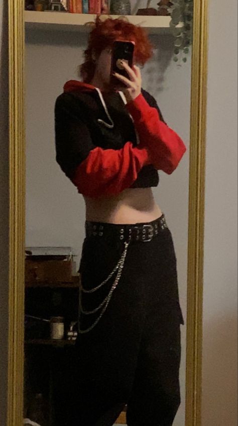 Red And Black Alt Outfits Masc, Red Boy Aesthetic, Trans Masc Fashion, Nonbinary Clothes, Fem Boy Outfits, Masc Outfits, Gender Envy, Alternative Outfits, Really Cute Outfits