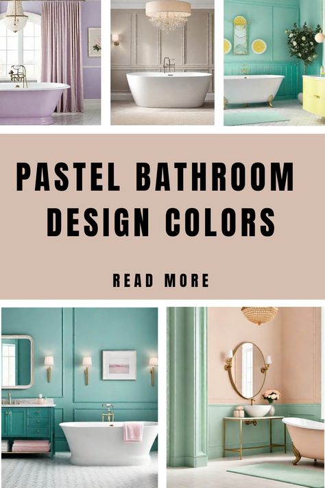 Pastel-themed bathrooms featuring various designs and decor elements. Pastel Bathroom Ideas, Lilac Bathroom, Light Green Bathrooms, Mint Green Bathrooms, Bathroom Color Ideas, Vibrant Bathroom, Pastel Bathroom, Color Bathroom Design, Bathroom Color Palette