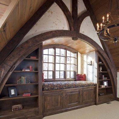 Casa Fantasy, Casa Hobbit, Cozy Loft, Witch Cottage, Attic Renovation, Reading Nooks, Hobbit House, Tudor House, Attic Rooms