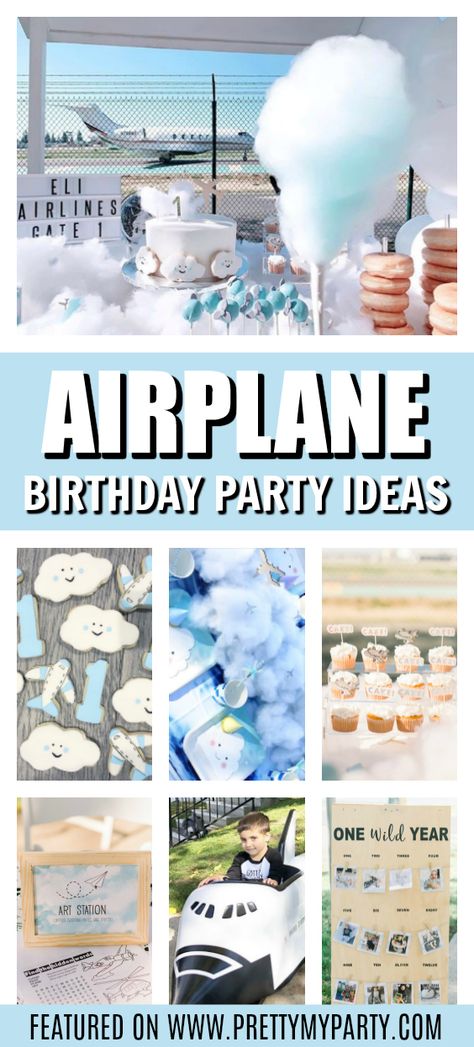 Plane Birthday Party Activities, 2nd Airplane Birthday Party, Times Flies Birthday Party, In Flight Snacks Party, Airplane Birthday Backdrop, Airplane Party Theme Decoration, Time Flies Birthday Party Food, Pilot First Birthday Party, Time Flies Birthday Party Decoration