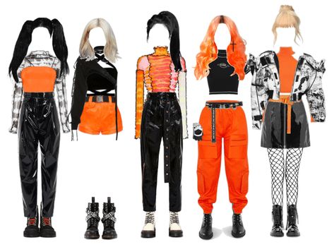 Orange And Black Concert Outfit, Kpop Idol Orange Outfit, Orange Performance Outfit, Orange Kpop Outfit, Orange Stage Outfit, Orange Concert Outfit, Orange Long Hair, White Jadon, Stage Clothes