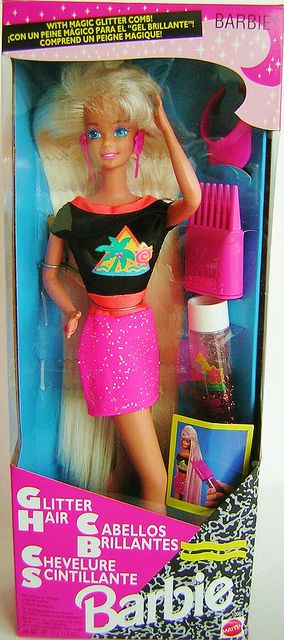 glitter hair barbie, 1990s throwback Glitter Wallpaper Iphone, Barbie 1990, 90s Stuff, Barbie 80s, American Honey, Barbie 90s, Childhood Memories 90s, Product Placement, 90s Toys