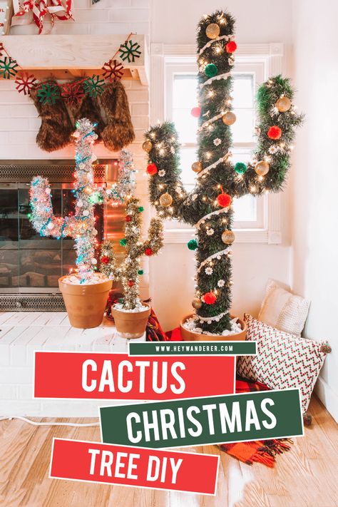 Mini Tree Diy, Cactus Christmas Tree, Christmas Tree Toppers Unique, Cactus Christmas Trees, Cactus Christmas, Diy Cactus, Desserts Christmas, Diy Christmas Lights, Christmas Tree Diy