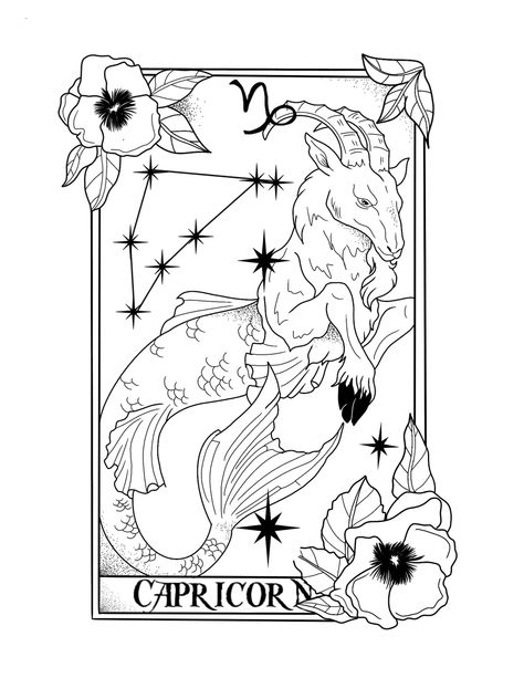 Starcodes Astro Oracle, Capricorn Tarot, Tarot Zodiac, Capricorn Art, Tarot Card Tattoo, Tarot Tattoo, Capricorn Tattoo, Witch Coloring Pages, Zodiac Tattoo