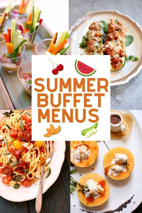 photos and text about summer buffet menus. Party Menu Ideas Buffet, Summer Buffet, Summer Party Menu, Summer Bbq Menu, Cookout Party, Best Buffet, Bbq Menu, Summer Menu, Cook Smarts