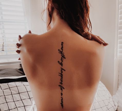 Spine Tattoo Everything Happens For A Reason, Everything Happens For A Reason Tattoo On Spine, Everything Happens For A Reason Tattoo, Reason Tattoo, Clever Tattoos, Bicep Tattoo, Side Tattoos, Spine Tattoo, Everything Happens For A Reason