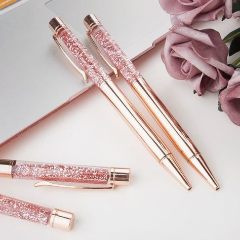 Promising review: "I am a pen collector and these are just fantastic! They look great, but they also write really nicely and smoothly, with no skipping. I'm very glad I bought them." —HildieGet a set of four from Amazon for $9.99 (available in three styles). Rose Gold Pen, Office Supplies Gift, Cute Office Supplies, Fancy Pens, Pretty Pens, Cool School Supplies, Gold Pen, Cute Stationary, Metal Pen