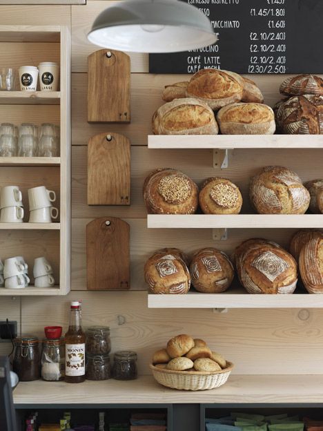 Two Magpies, Bread Display, Bistro Design, Bakery Interior, Bread Shop, Bakery Display, Bakery Design, Bakery Shop, Bakery Bread