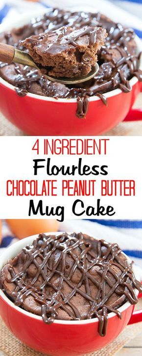 4 Ingredient Flourless Chocolate Peanut Butter Mug Cake Chocolate Peanut Butter Mug Cake, Peanut Butter Mug Cake, Peanut Butter Mug Cakes, Chocolate Peanut Butter Cake, Mug Cakes, Cake Mug, Keto Mug Cake, Mug Recipes, Flourless Chocolate