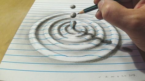 Drawings On Lined Paper, Pencil Trick, 3d Pencil Drawings, Trick Art, Draw Water, Illusion Drawings, Pencil Drawings Of Animals, 3d Art Drawing, Line Paper