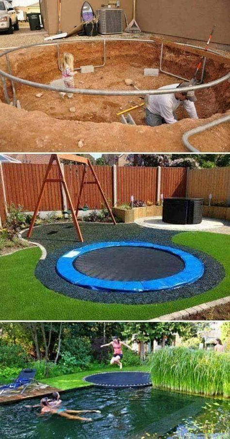 Ground Trampoline, Sunken Trampoline, Kids Backyard Playground, Backyard Landscape, Backyard Playground, Backyard For Kids, Kids Play Area, Dream Backyard, Backyard Projects