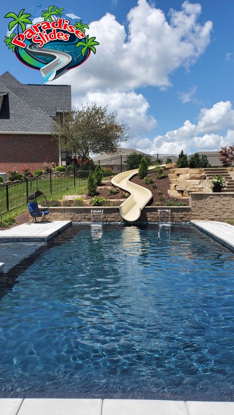 This is a Custom PS40L-C in Ivory by Paradise Slides. What's in your backyard?! Pool With Slide And Waterfall, Castle Pool, Above Ground Pool Slide, Home Pool, Dream Backyard Pool, House Lifestyle, Pool House Designs, Swimming Pool Spa, Diy Network