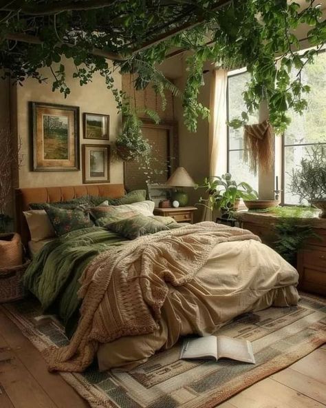 Earthy Home Interior Design, Earthcore Bedroom, Earthy Bedroom Bohemian, Earth Bedroom, Earthy Room, Earth Witch, Bedroom Inspiration Cozy, Interest Board, Nature Room