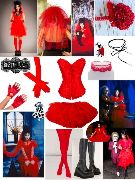 Lydia Dress Beetlejuice, Lydia Diy Costume, Beetlejuice Rave Outfit, Lydia Red Dress Beetlejuice, Bride Of Beetlejuice Costume, Lydia Deetz Red Wedding Dress, Diy Lydia Deetz Costume Red, Lydia Deetz And Beetlejuice Costume, Lidia Deetz Costume Diy