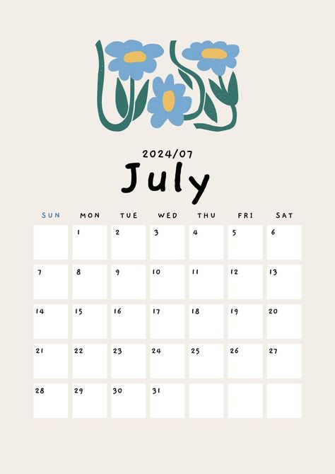 Beige Cute Playful Organic Flower Illustration 2024 Calendar A4 Document - Templates by Canva Free Printable Calendar Templates, Flower Calendar, Calendar Background, July Calendar, A4 Document, Cute Calendar, Printable Calendar Template, Calendar Wallpaper, Free Printable Calendar