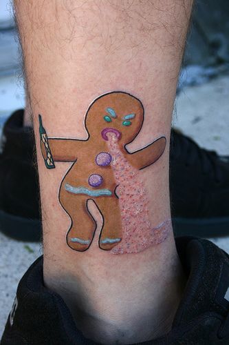 Gingy tattoo | Gingerbread Man Tattoo | premblendtats | Flickr Gingerbread Man Tattoo Ideas, Koolaid Man Tattoo, Candy Man Tattoo, Childish Tattoos, Gingerbread Man Tattoo, Gingerbread Tattoo, Big Tattoos For Women, Shrek Tattoo, Cookie Tattoo