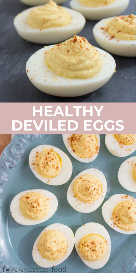 No Mayo Deviled Eggs, Eggs With Greek Yogurt, Deviled Eggs No Mayo, Healthy Deviled Eggs Recipe, Gluten Free Appetizer, Easter Appetizer, Keto Easter, Healthy Deviled Eggs, Healthy Easter Recipes