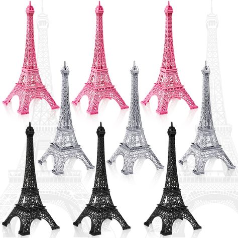 PRICES MAY VARY. Delicate Party Favors: the Eiffel Tower decor is about 7 inches/ 17.8 cm in height, lovely and delicate, ideal for decorating your space, such as home, office, library, bar, coffee, bookshop, and other places on birthdays, parties and holidays, to add a retro and trendy styles Enough to Adorn: you will receive 9 pieces of Eiffel Tower cake toppers in 3 colors, coming in pink, silver, black, 3 pieces of each color, enough to meet your daily decoration needs, and you can also shar Eiffel Tower Party Decorations, Paris Theme Party Decorations, Paris Themed Party, Eiffel Tower Party, Paris Party Decorations, Eiffel Tower Cake, Eiffel Tower Decorations, Tower Cake, Pink Dinnerware