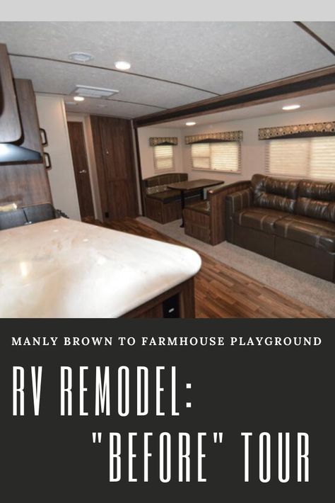 Masculine Rv Remodel, Dark Brown Camper Interior, Brown Rv Interior, Dark Brown Couch, Dark Brown Sofas, Dark And Gloomy, Black Couches, Dark Ceiling, Dark Trim