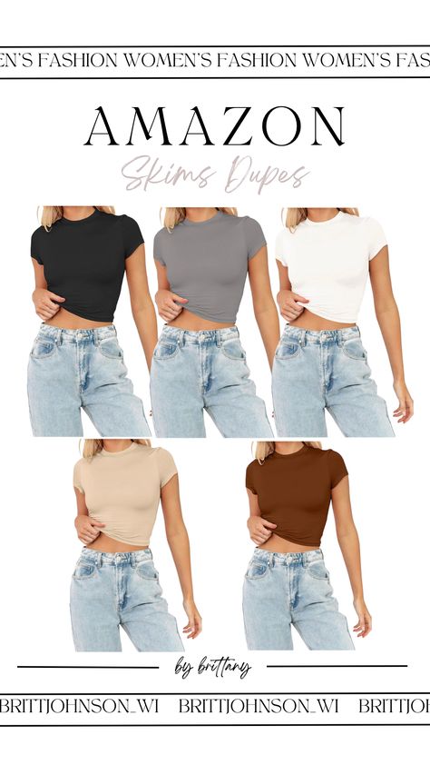 Crop Tops Casual, Basic Crewneck, Womens Summer Shorts, Amazon Clothes, Crop Top Casual, Tops Casual, Cute Crop Tops, Nyc Fashion, Tees For Women