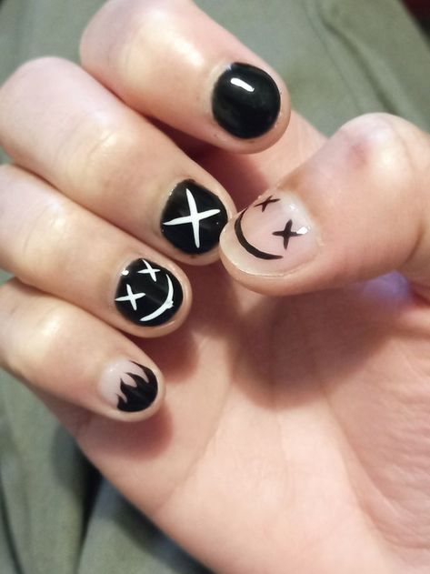 Short Grunge Nail Designs, Nail Art Design Men, Simple Nail Art For Men, Nail Design Mens, Masculine Nail Art Simple, Masc Acrylic Nails, Nail Art Designs For Men, Cool Nail Designs For Men, Man Nail Art Designs