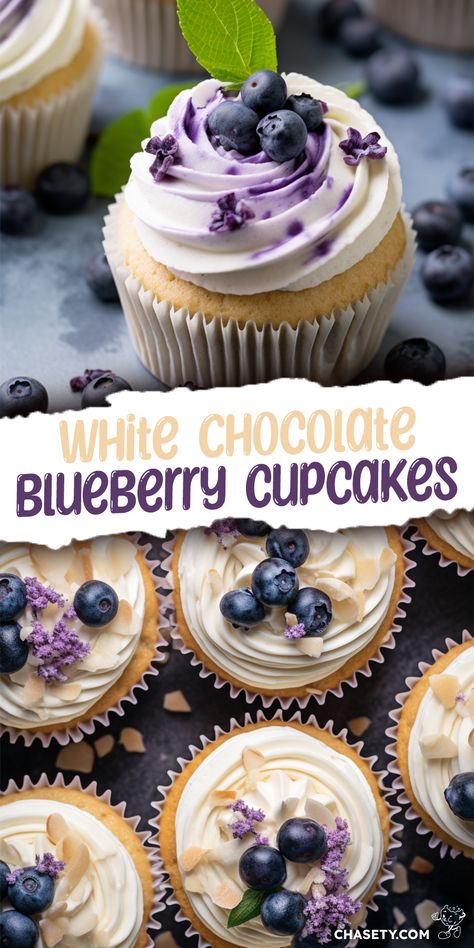 Luxurious White Chocolate Blueberry Cheesecake Cupcakes, Vanilla Berry Cupcakes, Blueberry Cupcakes From Box Cake, White Chocolate Blueberry Cupcakes, Cupcake Recipes Blueberry, White Chocolate Blueberry Cheesecake Cupcakes, Blueberry Filled Cupcakes, New Cupcake Flavors Ideas, Boxed Cupcake Recipes