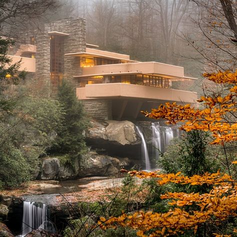 Falling Water Frank Lloyd Wright, Kaufmann House, Falling Water House, Cavo Tagoo Mykonos, Waterfall House, Frank Lloyd Wright Architecture, Frank Lloyd Wright Design, Falling Water, Water House