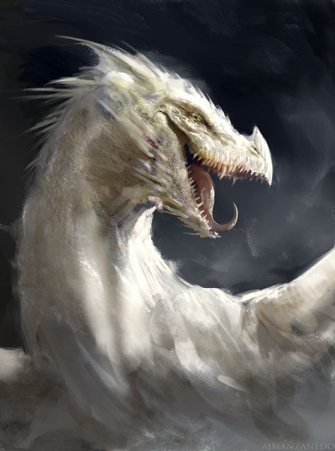 Dragon Study, Antonio J. Manzanedo on ArtStation at https://www.artstation.com/artwork/QQXPx Dnd Enemies, Black Dragons, Got Dragons, Targaryen Aesthetic, Dragon Lover, Dragon Pictures, Fantasy Paintings, White Dragon, Dragon Artwork