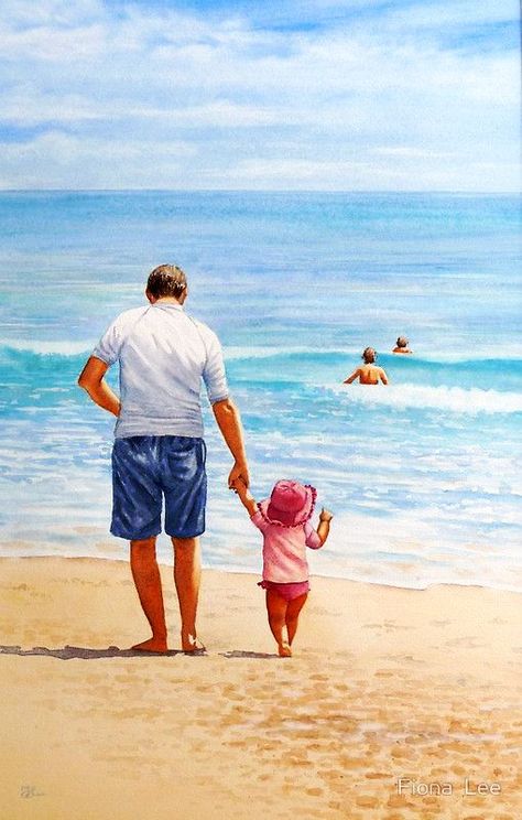 Fiona Lee Romantic Paintings Couple, Resist Painting, Good Father, Fathers Day Art, Custom Portrait Painting, Romantic Wallpaper, Pressed Paper, Summer Illustration, Father And Daughter