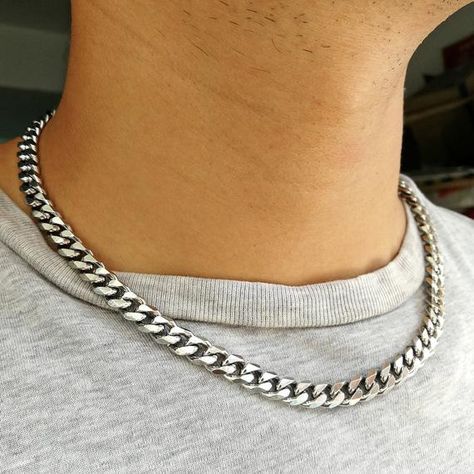 Stainless Steel Necklace Men & Women, 8mm Cuban Curb Necklace Choker, Thick Twist Chain Necklace Silver Tone ★ Material: 316L stainless steel ★ Style: Cuban Curb Chain ★ Chain Width: 8mm ★ Bracelet Length: 14 /16 / 18 / 20 inch ★ Closure: Lobster Clasp ✎ 14 inch is a short. Its better for Thick Twist, Cuban Link Chain Men, Thick Necklace, Cuban Link Necklace, Cuban Link Chain Necklaces, Stainless Steel Chain Necklace, Necklace Men, Miami Cuban, Silver Chain Bracelet