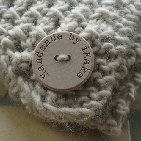 This Etsy shop has the cutest custom buttons. The natural wood would be so great to Rit Dye for an even more custom look . Stolen Moments, Craft Display, Product Labels, Knitted Wit, Custom Buttons, Arm Knitting, A Button, Knitting Techniques, Display Ideas