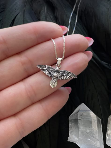 Flying Raven, Mystic Jewelry, Raven Skull Necklace, Raven Jewelry, Raven Pendant, Raven Necklace, Norse Jewelry, Mystical Jewelry, Pendent Necklace