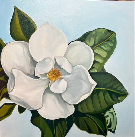 This is an original oil painting on canvas, painted by Elina Lorenz.  Floral composition . It will make a Great Wall decor. Modern and simple. Large Magnolia Painting, Louisiana Themed Paintings, Easy Magnolia Painting, Paint Magnolia Flower, Magnolia Flower Art, Magnolia Flower Aesthetic, Magnolia Acrylic Painting, Magnolia Flower Painting, Painting Magnolia