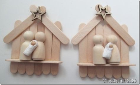 Popsicle Nativity Scene, Nativity With Popsicle Sticks, Popsicle Stick Nativity Scene, Popsicle Nativity Craft, Homemade Nativity Sets, Popsicle Stick Angels, Nativity Crafts For Adults, Popsicle Stick Manger, Popsicle Stick Crafts Christmas