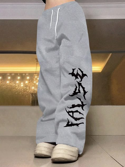 Men's Drawstring Waist Printed Sweatpants Light Grey    Fabric Animal Straight Leg Slight Stretch  Men Clothing, size features are:Bust: ,Length: ,Sleeve Length: Spiderman Sweatpants, Moda Shein, Comfy School Outfits, Baggy Outfit Ideas, Men Sweatpants, Hipster Pants, Modesty Outfits, Printed Sweatpants, Shiny Pants