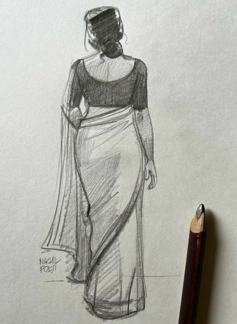 Human Figure Sketches Indian, Village Women Drawing, Easy Human Figure Drawing, Human Figure Sketches Pose Reference, Easy Human Sketches, Saree Pencil Sketch, Postures Drawing, Easy Figure Drawing, India Doodle