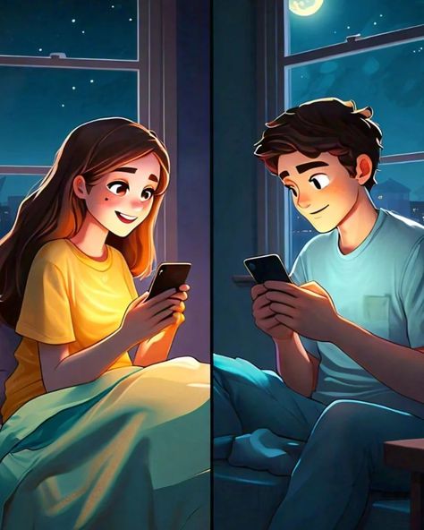 Couples Cartoon, Cartoons Couple, Long Distance Instagram Story, Long Distance Relationship Cartoon, Cute Couple Cartoon Romantic, Long Distance Relationship Anime, Couples Long Distance, Black Flowers Wallpaper, Cute Images For Dp