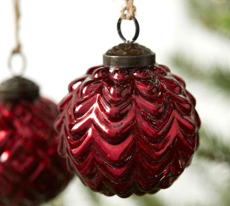 Christmas 2018: Christmas Ornaments & Tree Decorations | Pottery Barn Pottery Barn Christmas Decor, Red Pottery, Jeweled Picture Frame, Pottery Barn Christmas, Red Christmas Ornaments, Picture Frame Ornaments, German Glass Glitter, Mercury Glass Ornaments, Red Ornaments