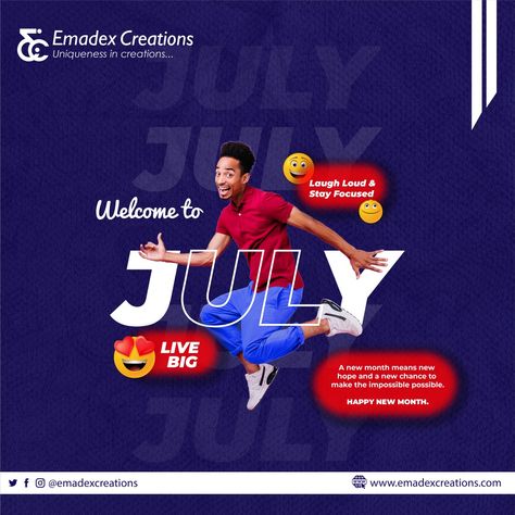 Happy new month...... Welcome to July #july #happynewmonth GUESSED YOU ARE STILL THINKING OF THE PERFECT PLACE FOR YOUR GRAPHICS DESIGNS AND WEBSITE DESIGNS AND OTHER SERVICES? WORRY NO MORE BECAUSE YOU ARE AT THE RIGHT PLACE AT THE RIGHT TIME. CLIENT- @emadexcreations SERVICE: Flyer DM or Contact us at 07032115036 & 08113658605 FOR YOUR 🎯 Graphics Design 🎯 Website Design 🎯 Social Media Management 🎯 Digital Marketing 🎯 PayPal Account Creations 🎯 CAC Registration 🎯 IT Solutions #emad Welcome To July Flyer Design, Happy New Month July Flyer Design, Happy New Month July, New Month July, Happy New Month Images, New Month Flyer, Welcome July, Month Meaning, Happy New Month