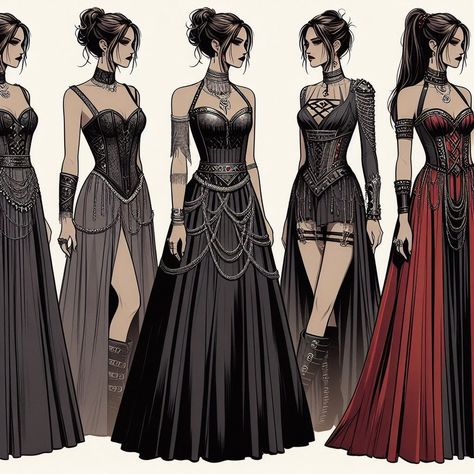 Vampire Dress Drawing, Vampire Clothes Women, Sorceress Outfit, Warrior Clothes, Witchy Dress, Vampire Dress, Dreamy Gowns, Clothing Design Sketches, Fantasy Dresses