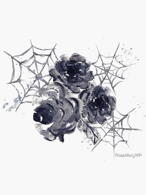 "Halloween black rose" Sticker by RoseMaryWP | Redbubble Black Rose Illustration, Black Roses Painting, Black Watercolour Painting, Black Rose Watercolor, Goth Watercolor Paintings, Black Rose Drawing, Black Rose Painting, Goth Watercolor, Watercolour Halloween