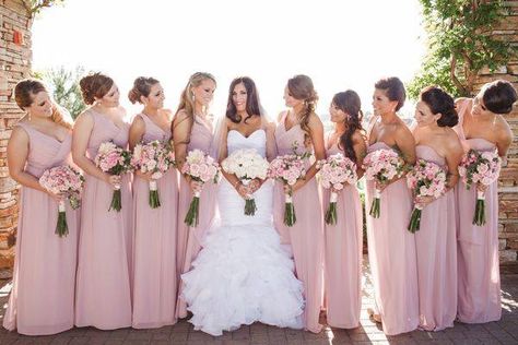 https://www.facebook.com/ModernWeddingMagazine/photos/pcb.10153262880039516/10153262874379516/?type=1 Blush Dress Long, Industrial Modern Wedding, Bridesmaid Ideas, One Shoulder Bridesmaid Dresses, One Shoulder Bridesmaid, Blush Bridesmaids, Blush Bridesmaid Dresses, Santorini Wedding, Alfred Angelo