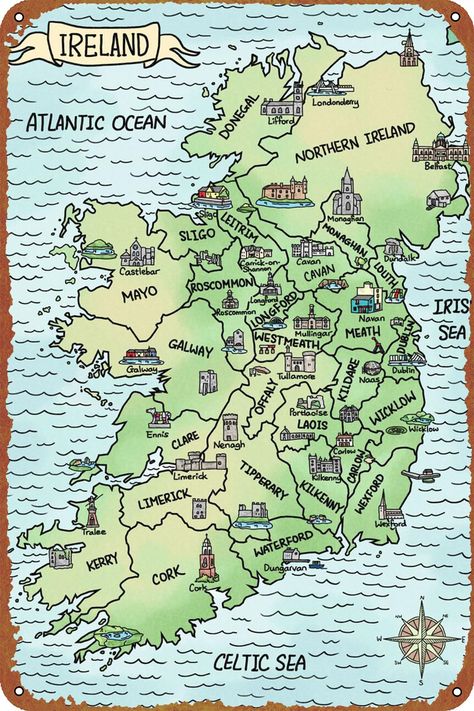 PRICES MAY VARY. Title: Watercolor Map of Ireland Poster Tin Sign Cafe bar Home Wall Art Decoration Retro Metal Tin Sign 8x12 inch. Product Type: Categories > Wall Art > Posters & Prints Emerald Isle Ireland, Cafe Bar Home, Ireland Poster, Road Trip Uk, Map Of Ireland, Ireland Destinations, Scotland Map, Ireland Map, Tourist Map