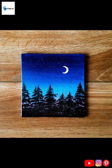 Acrylic Painting Moonlight Painting, Handmade Paintings, Starry Nights, Mountain Landscape, Painting Tutorial, My Youtube Channel, The Soul, Stay Tuned, Starry Night