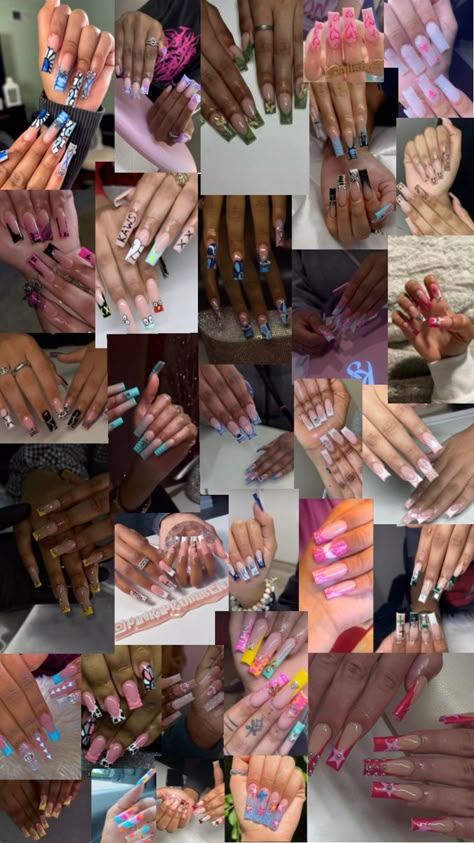 Mid length nails Mid Nail Designs, Mid Length Nails Acrylic, Mid Nails, Nail Designs Medium Length, Dope Nail Designs Mid Length, Mid Length Nails, Length Nails, Brat Doll, Fake Nails Designs