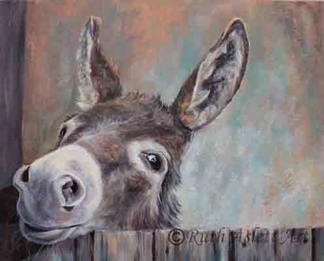 Donkey Laughing, Donkey Painting, Donkey Drawing, Farm Animal Paintings, Farm Animal Painting, Animal Canvas Paintings, Cute Donkey, Farm Paintings, A Donkey