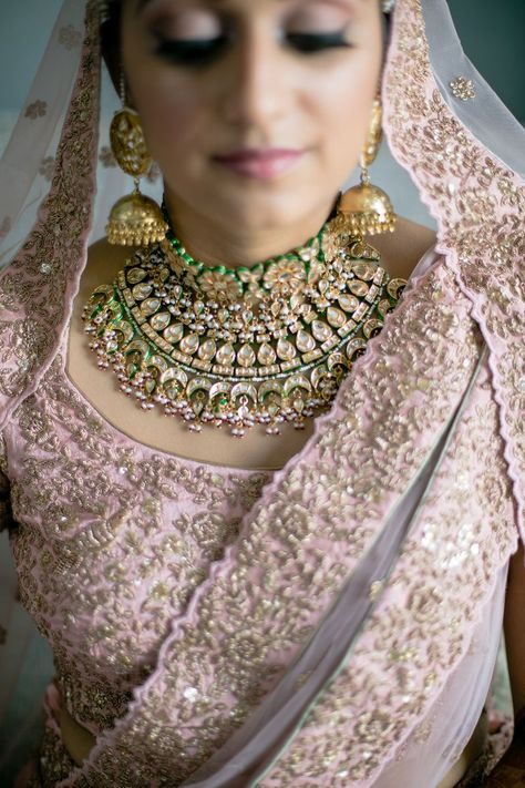 Gorgeous pastel toned crescent choker for wedding. See more on wedmegood.com  #wedmegood #indanwedding #indianbride #choker #necklace #jewellery #jewelry #earrings Indian Bride Jewellery, Lehenga Indian, Western Gown, Bridal Necklace Designs, Pink Lehenga, Bridal Fashion Jewelry, Indian Wedding Jewelry, Bridal Jewellery Indian, Wedding Bridal Jewellery