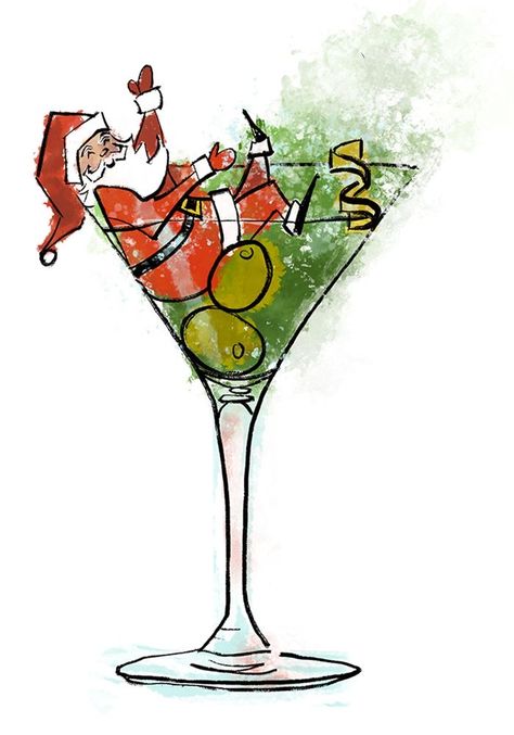 Christmas Illustration Funny, Christmas Cocktail Illustration, Ig Edit, Trending Christmas, Cocktail Illustration, Chalkboard Designs, Watercolor Christmas Cards, Christmas Inspo, Christmas Cocktails