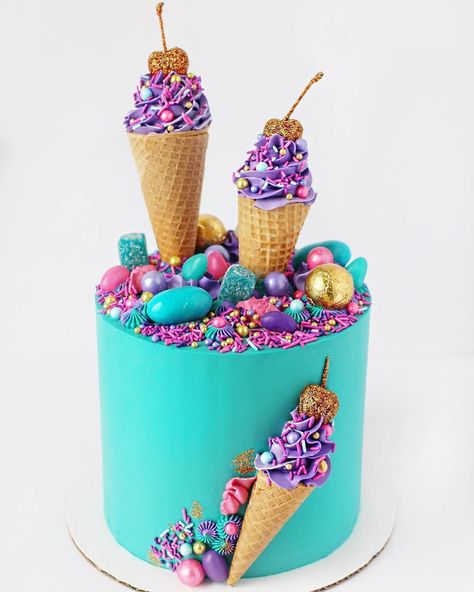 Cake Topper 🍩 Donut Wall Hire on Instagram: “I miss summer ice cream day 🍦🍦🍦 Stunning ice cream theme cake @butter_me_up_cakes” Ice Cream Theme Cake, Cone Cake, Ice Cream Cone Cake, Ice Cream Birthday Cake, Candy Birthday Cakes, Ice Cream Birthday Party, Ice Cream Theme, Ice Cream Day, Donut Wall